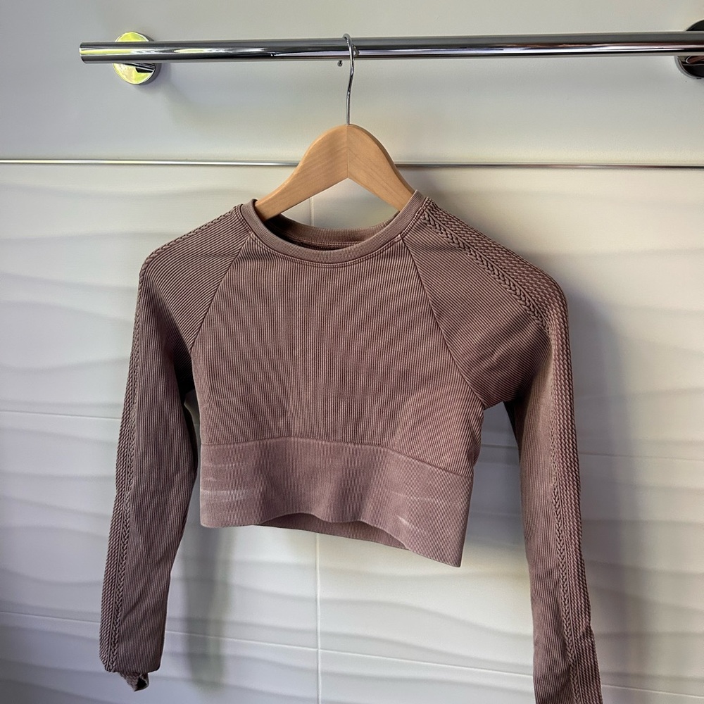 Brown Aerie long sleeve crop workout top